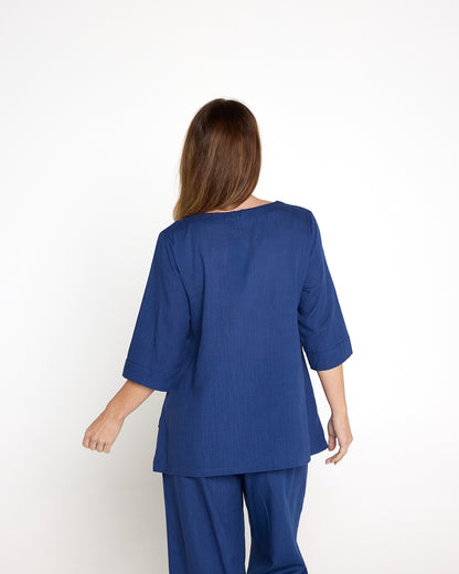Esther Linen Top - Denim Blue