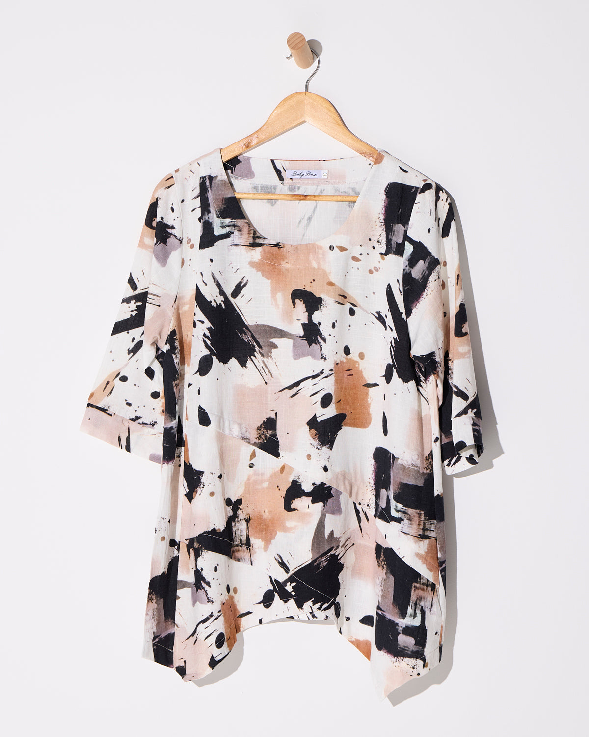 Esther Linen Top - Espresso Abstract
