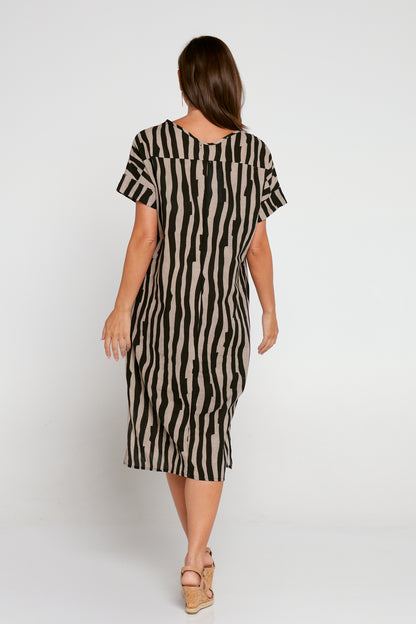 Esiteri Cotton Dress - Brown/Black Stripe