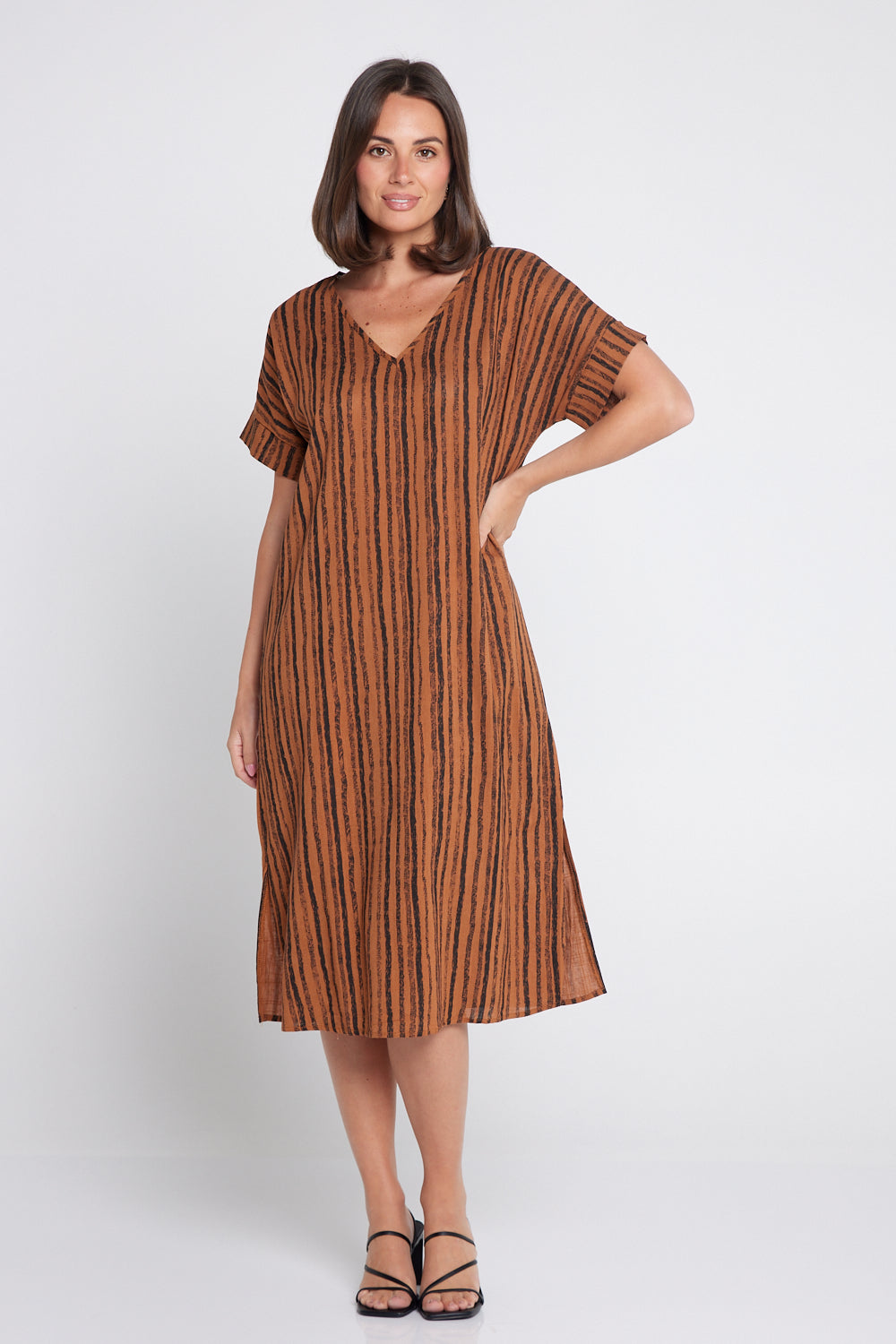 Esiteri Cotton Dress - Tan Stripe
