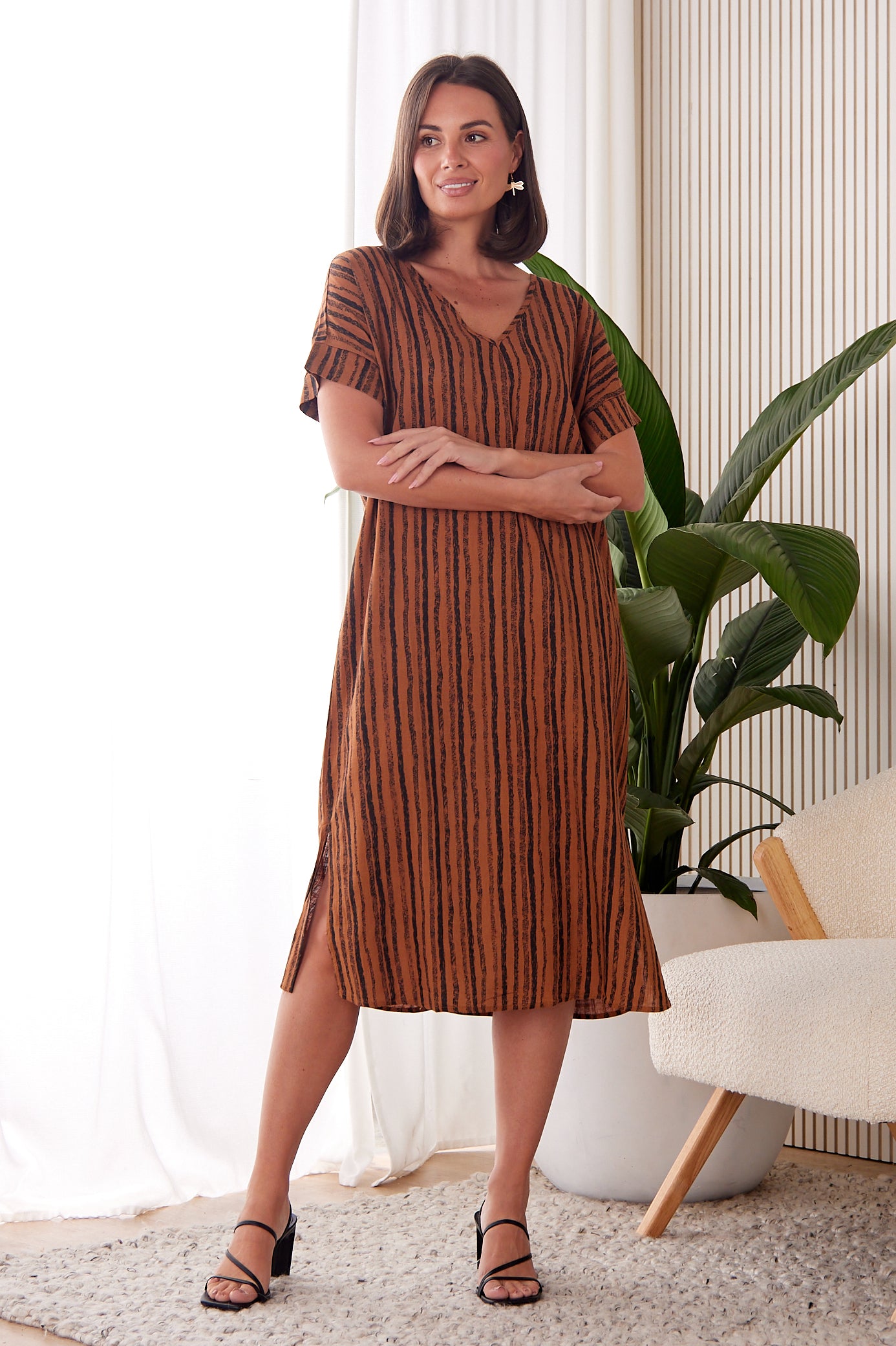 Esiteri Cotton Dress - Tan Stripe