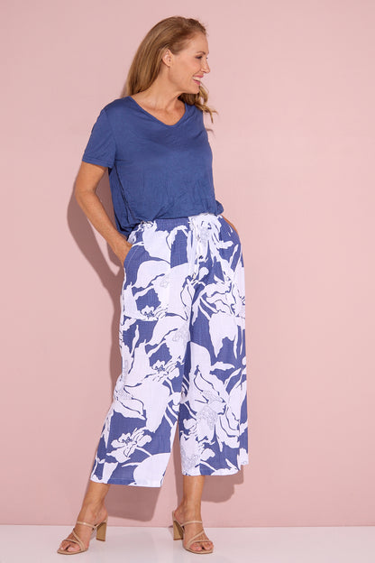 Aiko Linen Pants - Blue/White