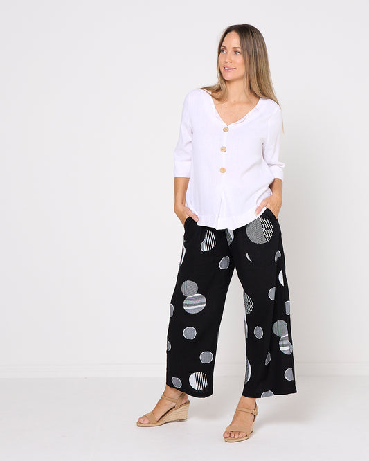 Aiko Linen Pants - Black Dot Pants