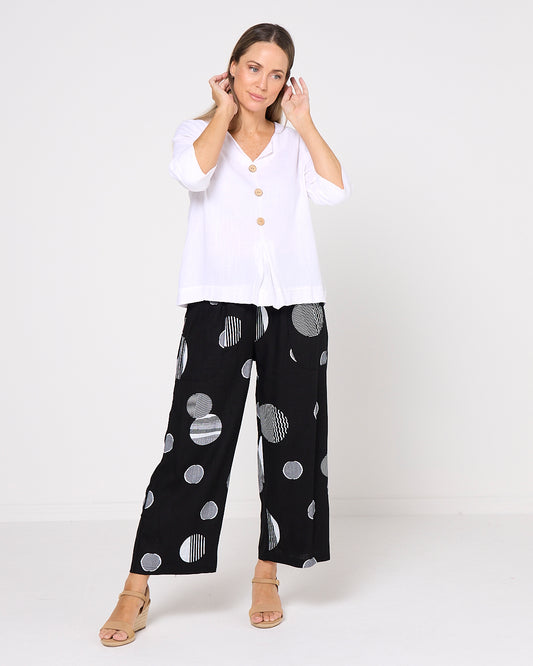 Aiko Linen Pants - Black Sketched Spot