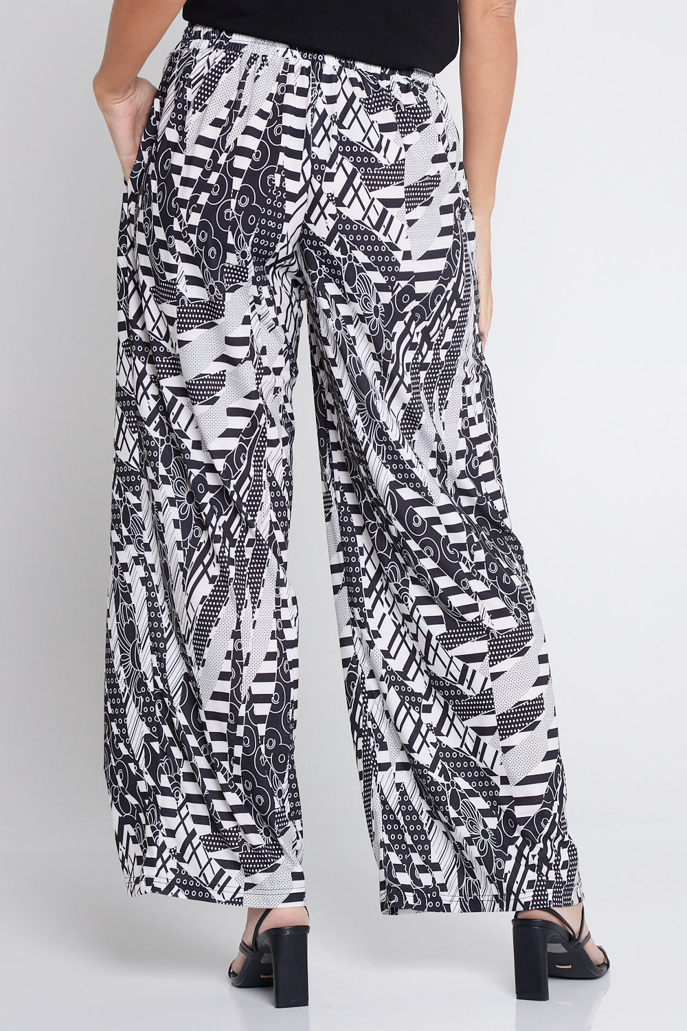 Tammy Wide Leg Jersey Pants - Black/White Collage