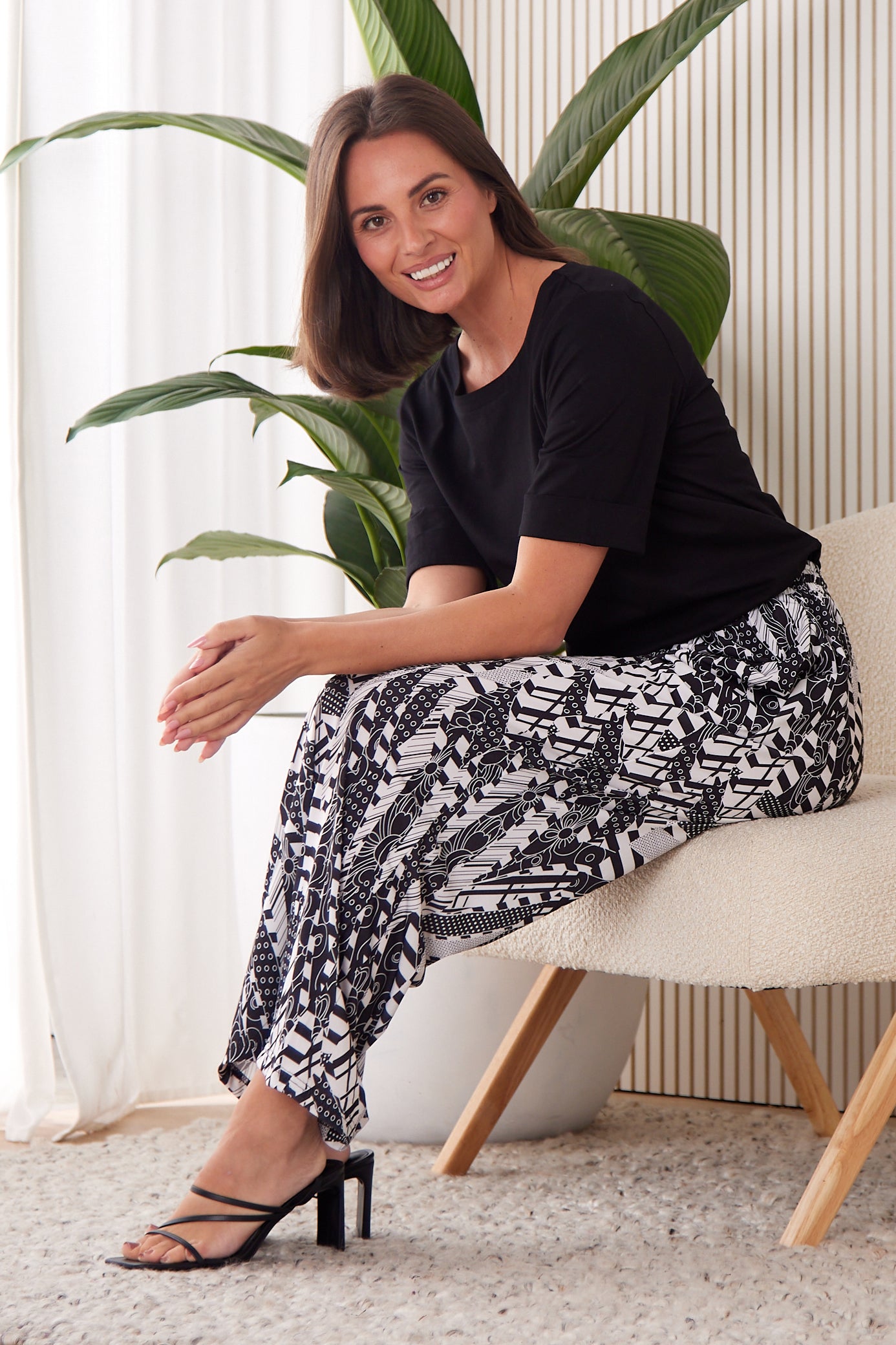 Tammy Wide Leg Jersey Pants - Black/White Collage