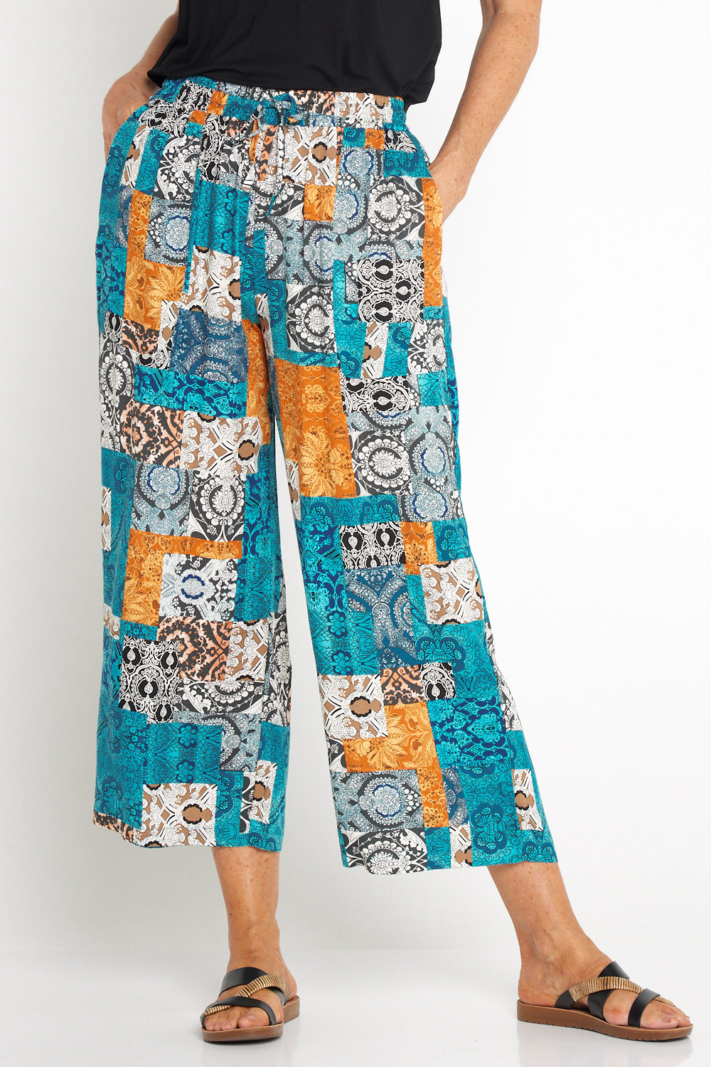 Aiko Lightweight Pants - Aqua/Amber Collage