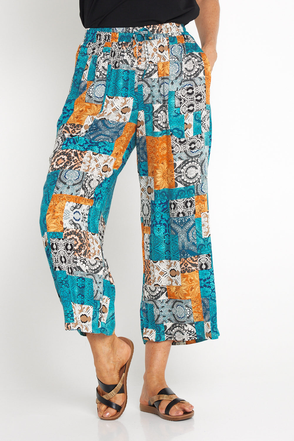 Aiko Lightweight Pants - Aqua/Amber Collage