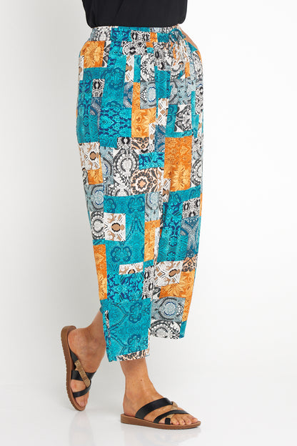 Aiko Lightweight Pants - Aqua/Amber Collage