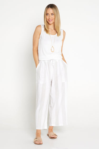 Aiko Linen Pants - White/Greige Stripe