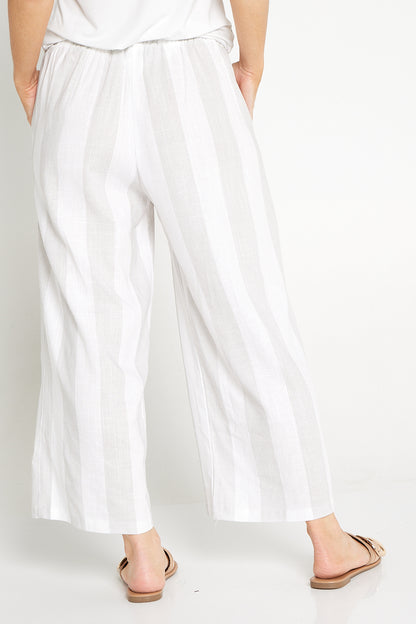 Aiko Linen Pants - White/Greige Stripe
