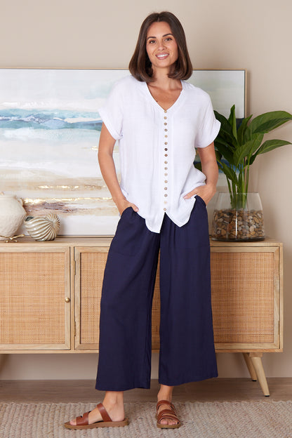 Aiko Linen Pants - Navy