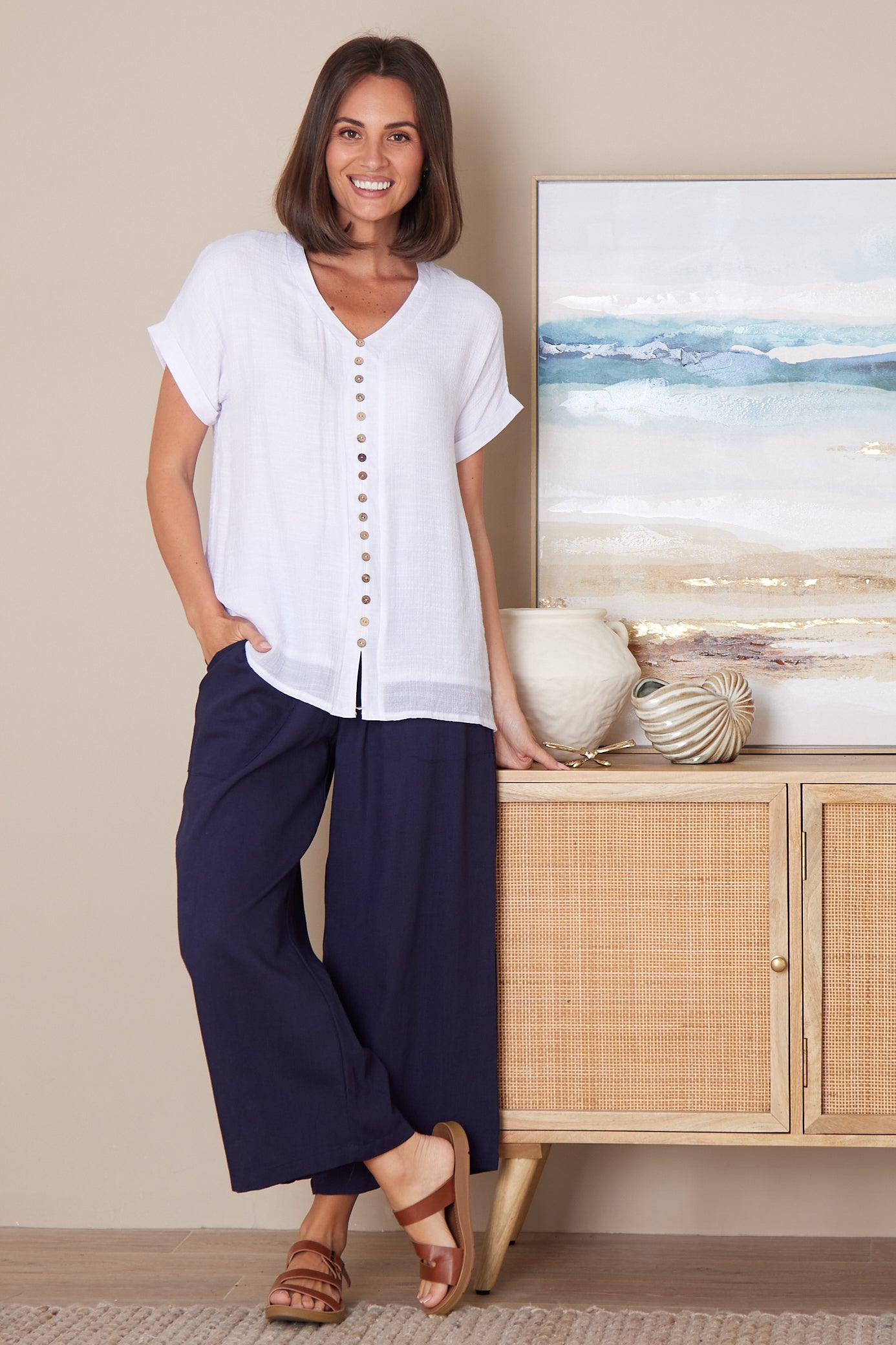 Aiko Linen Pants - Navy | Hourglass clothing for Mature Women