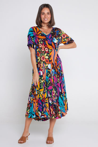 Short Sleeve Godet Dress - Copacabana