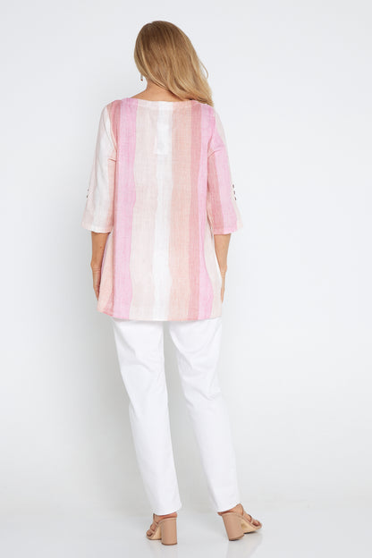 Janine Linen Top - Pink Dawn Gradient