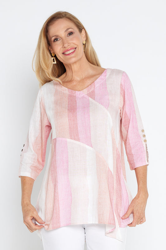 Janine Linen Top - Pink Dawn Gradient