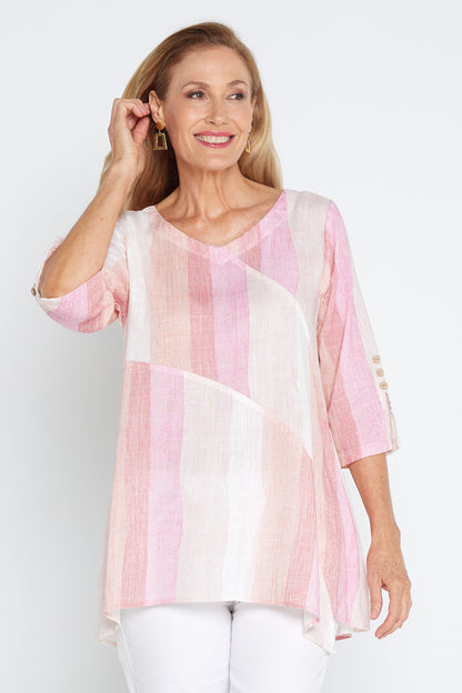 Janine Linen Top - Pink Dawn Gradient