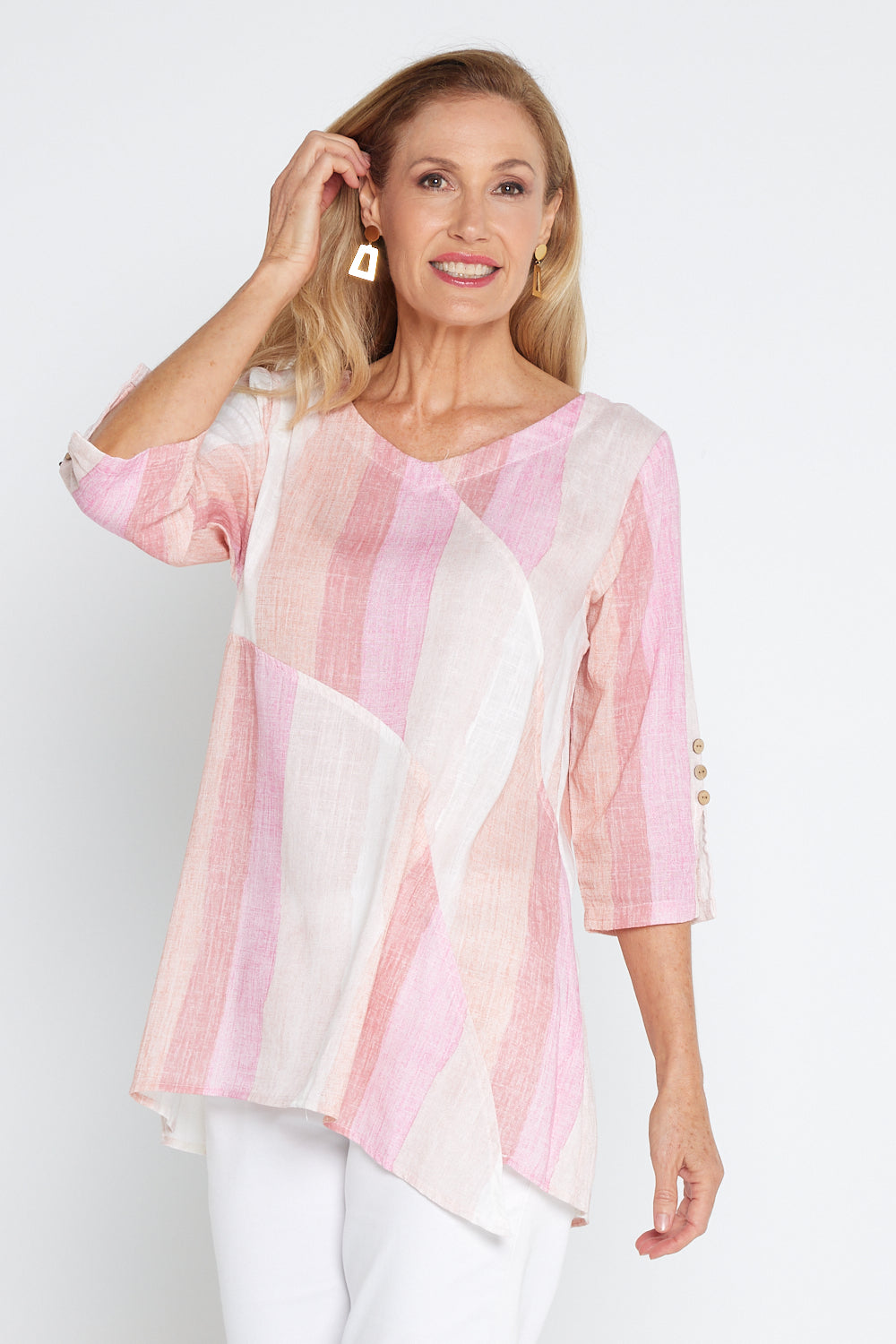 Janine Linen Top - Pink Dawn Gradient