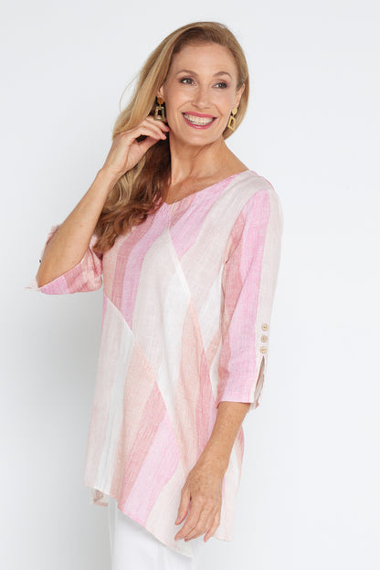 Janine Linen Top - Pink Dawn Gradient