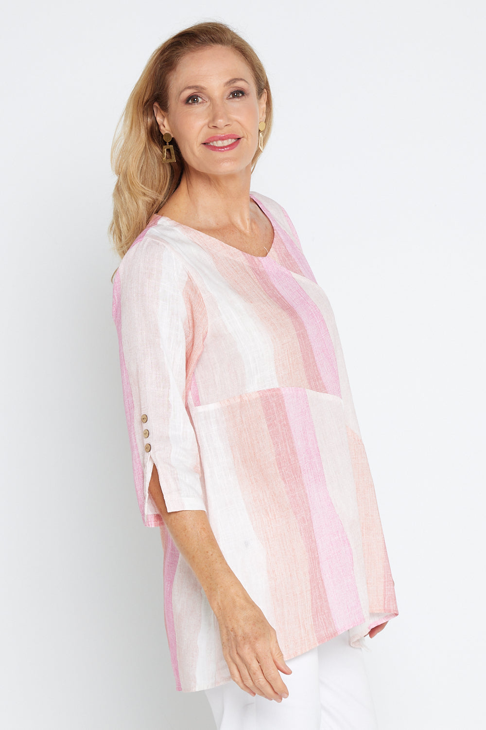 Janine Linen Top - Pink Dawn Gradient