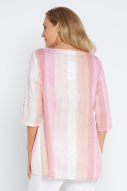 Janine Linen Top - Pink Dawn Gradient