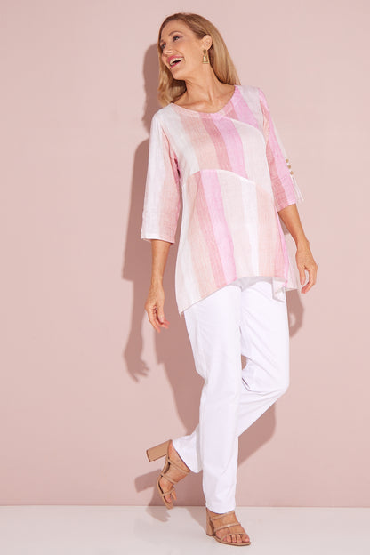 Janine Linen Top - Pink Dawn Gradient