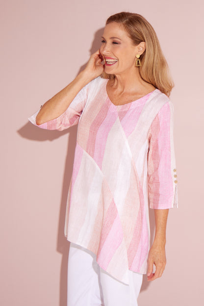 Janine Linen Top - Pink Dawn Gradient