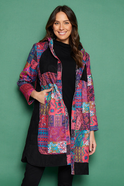 Bicheno Corduroy Coat - Magenta Patchwork
