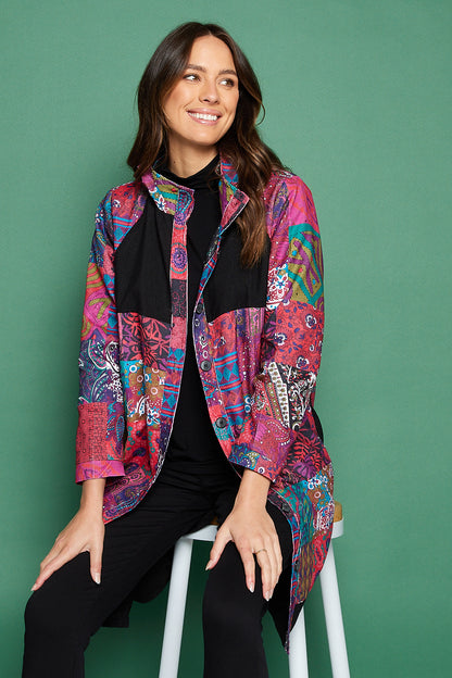 Bicheno Corduroy Coat - Magenta Patchwork