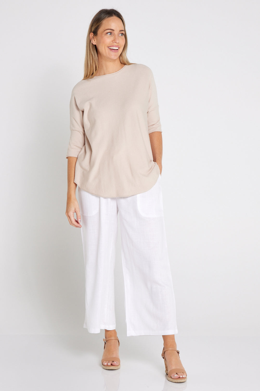 Aiko Linen Pants White Casual Culottes for Women