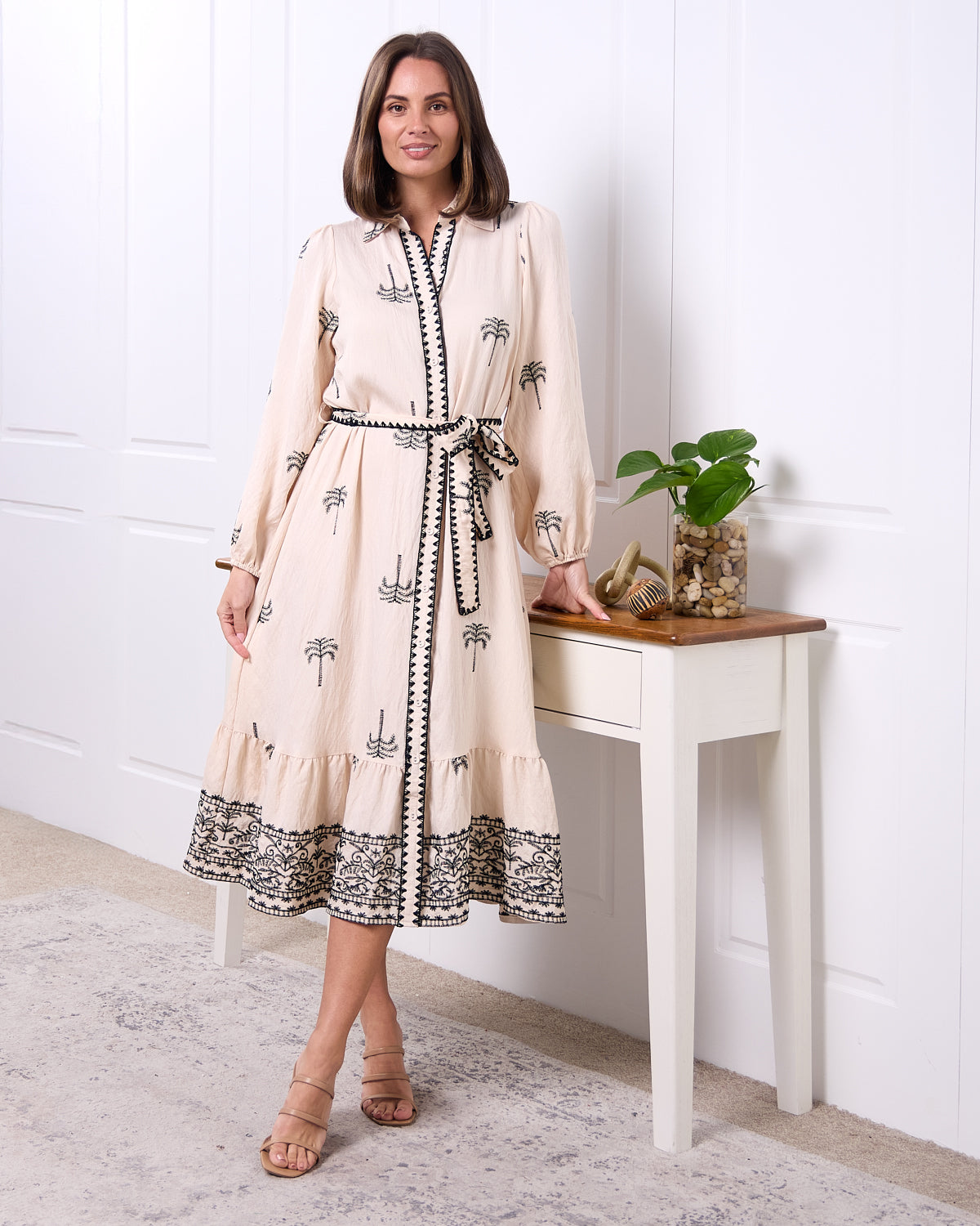 Selene Embroidered Dress - Cream/Black