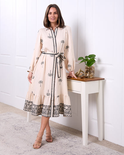 Selene Embroidered Dress - Cream/Black