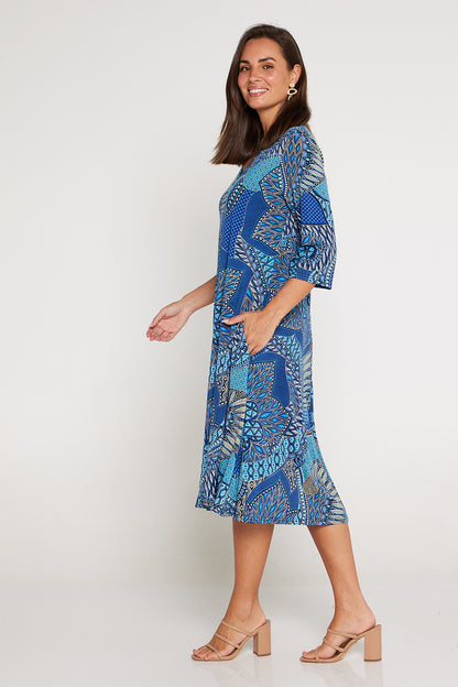 Christobel Sleeved Dress - Lapis Lazuli
