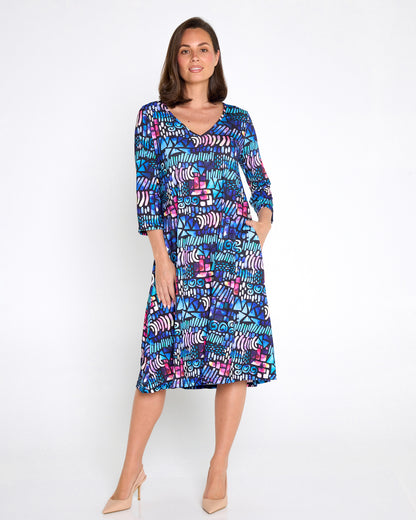 Christobel Sleeved Dress - Paua Shell Print