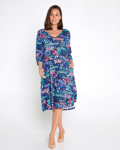 Christobel Sleeved Dress - Paua Shell Print