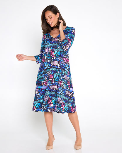 Christobel Sleeved Dress - Paua Shell Print