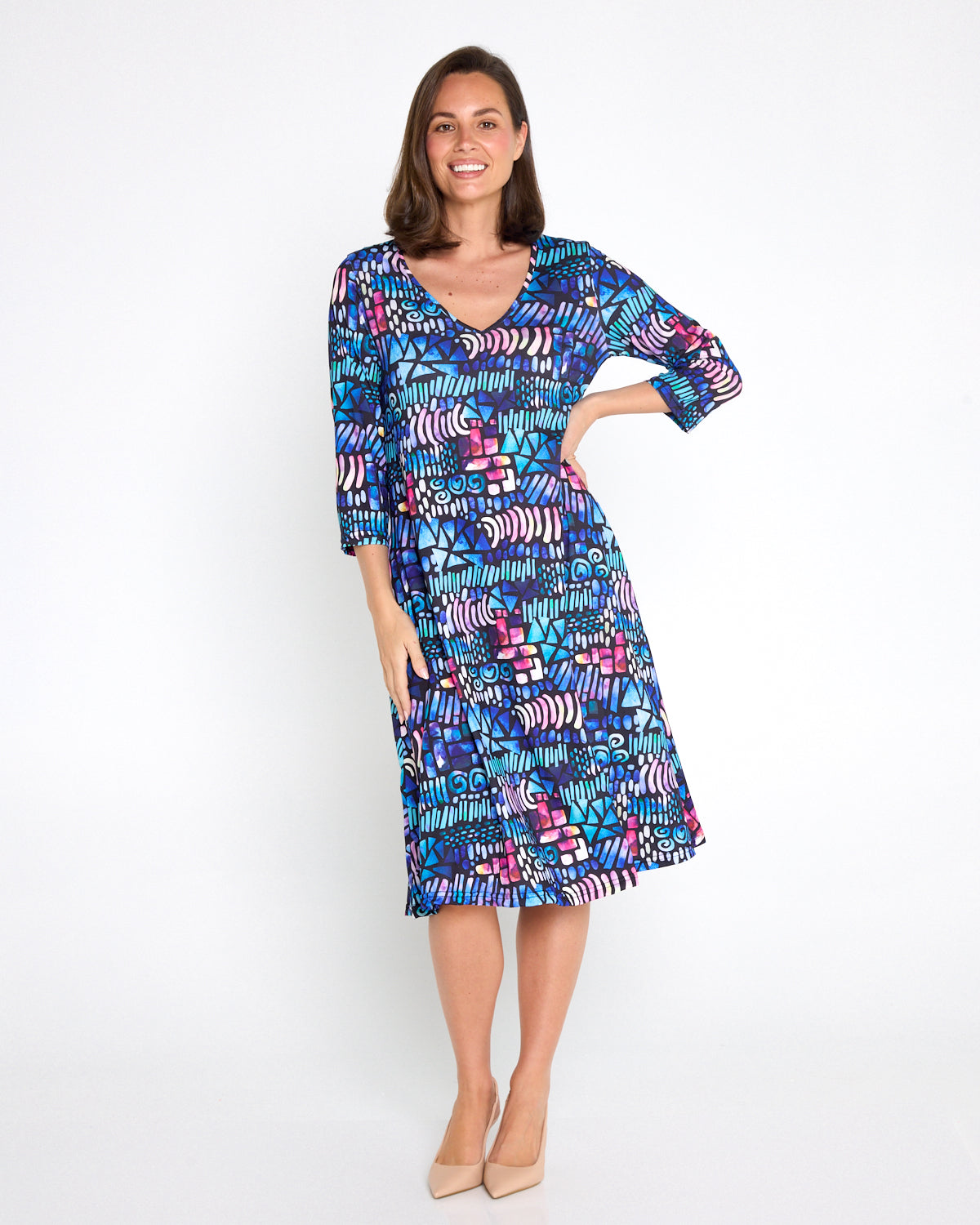 Christobel Sleeved Dress - Paua Shell Print