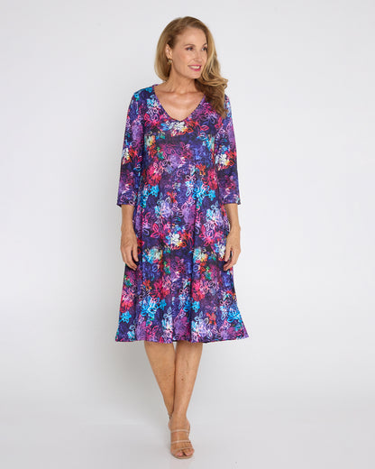 Christobel Sleeved Dress - Rainbow Floral Etch