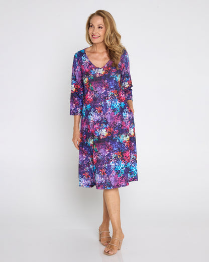 Christobel Sleeved Dress - Rainbow Floral Etch