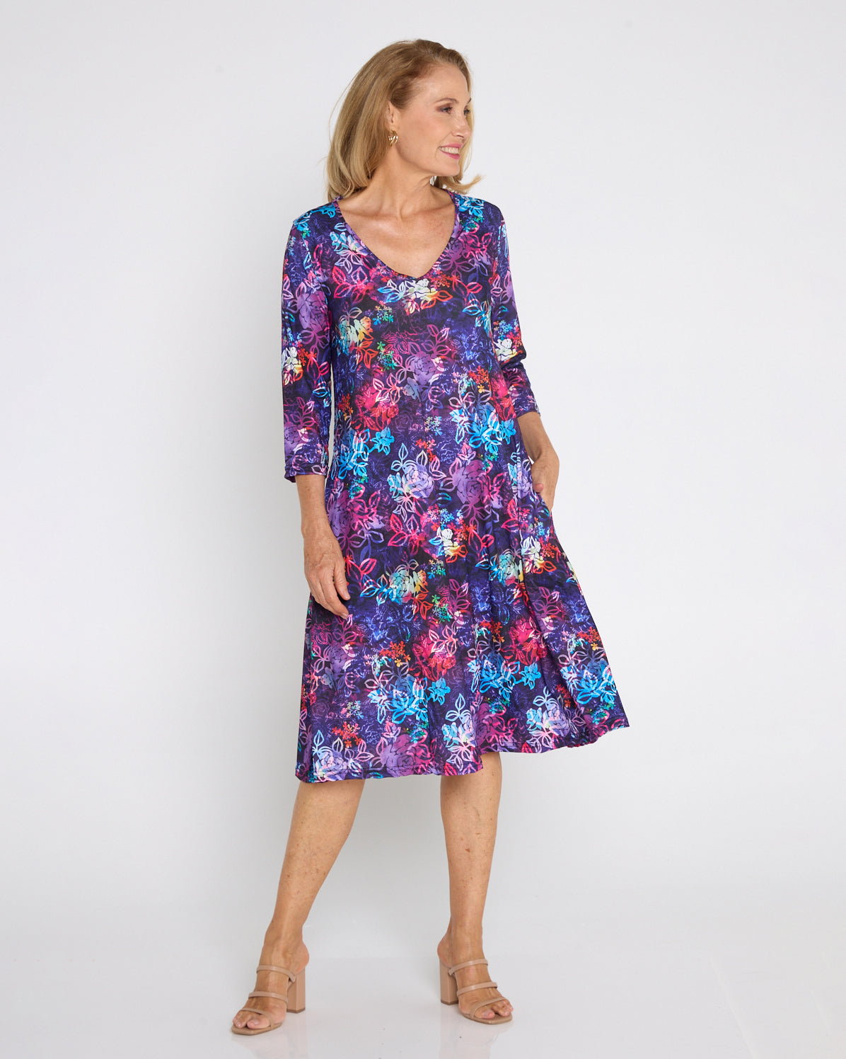 Christobel Sleeved Dress - Rainbow Floral Etch