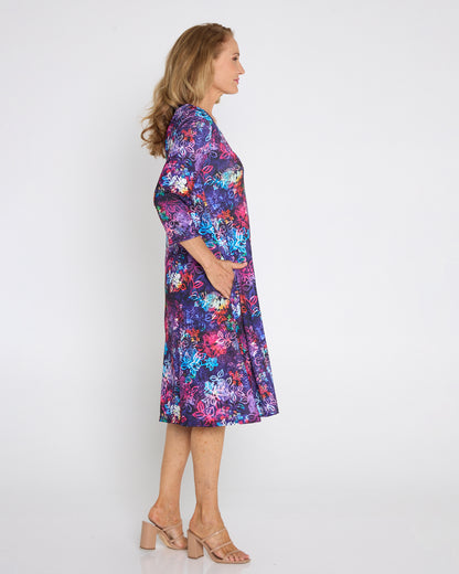 Christobel Sleeved Dress - Rainbow Floral Etch