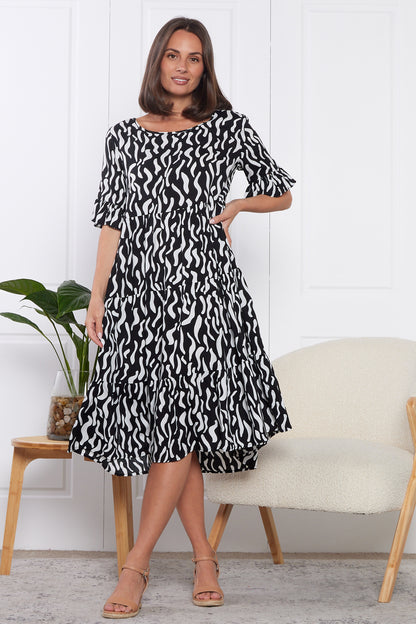 Jackson Dress - Black/White Ripple