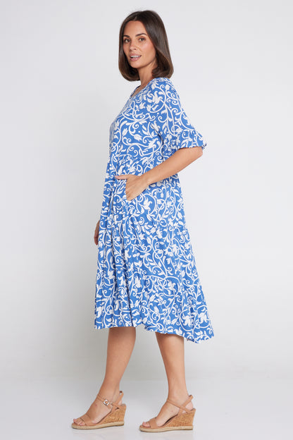 Jackson Dress - Blue/Floral Flourish