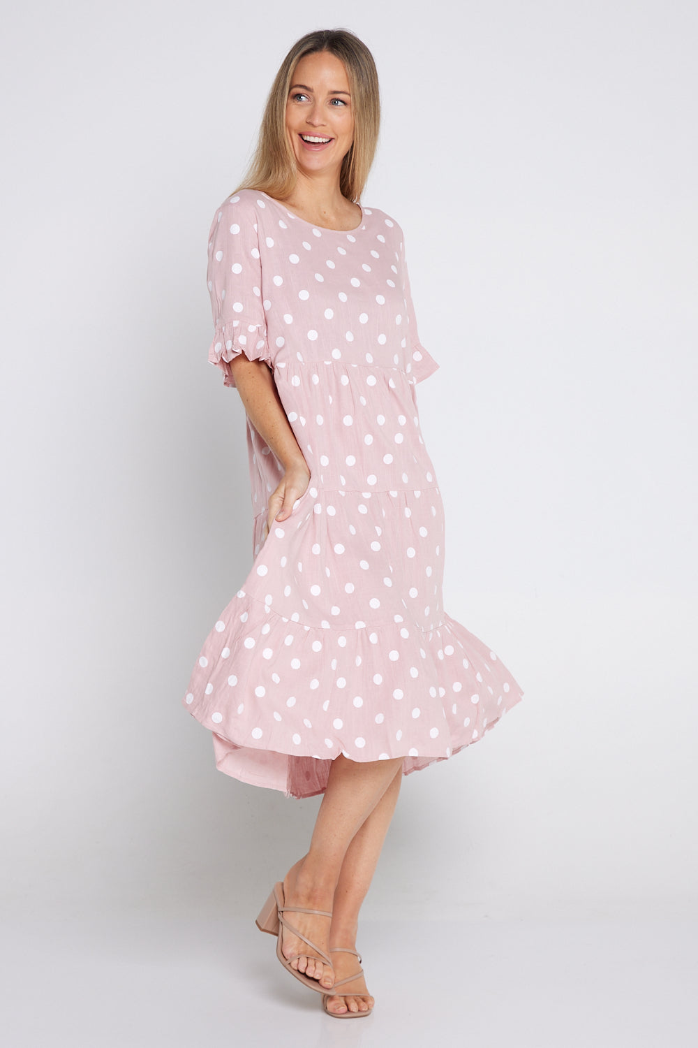Jackson Linen Dress - Pink Spot
