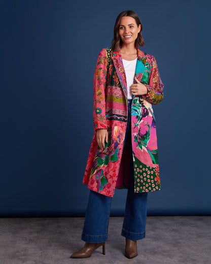 Digital Print Long Cotton Coat - Flora Tapestry