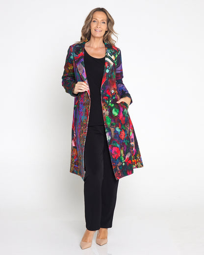 Digital Print Long Cotton Coat -  Purple Jungle