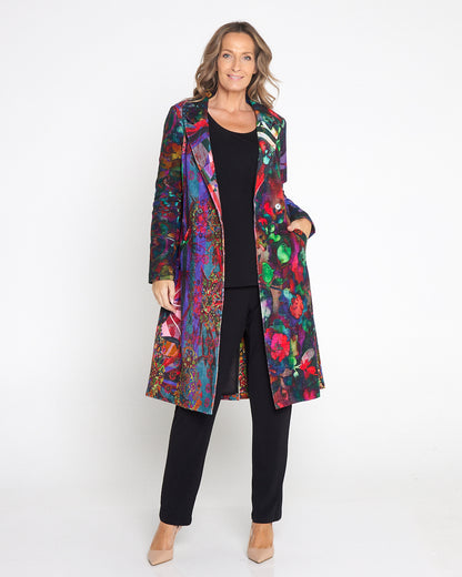 Digital Print Long Cotton Coat -  Purple Jungle