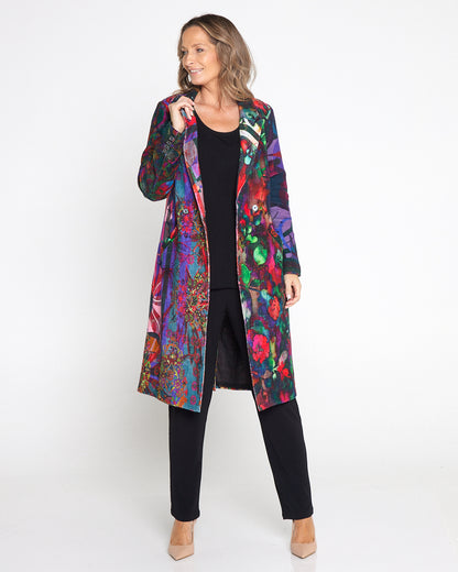 Digital Print Long Cotton Coat -  Purple Jungle