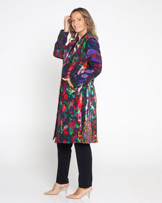 Digital Print Long Cotton Coat -  Purple Jungle