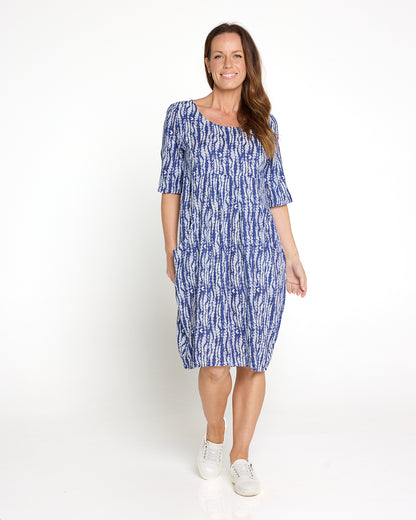 Delphi Pleat Dress – Blue Leaf